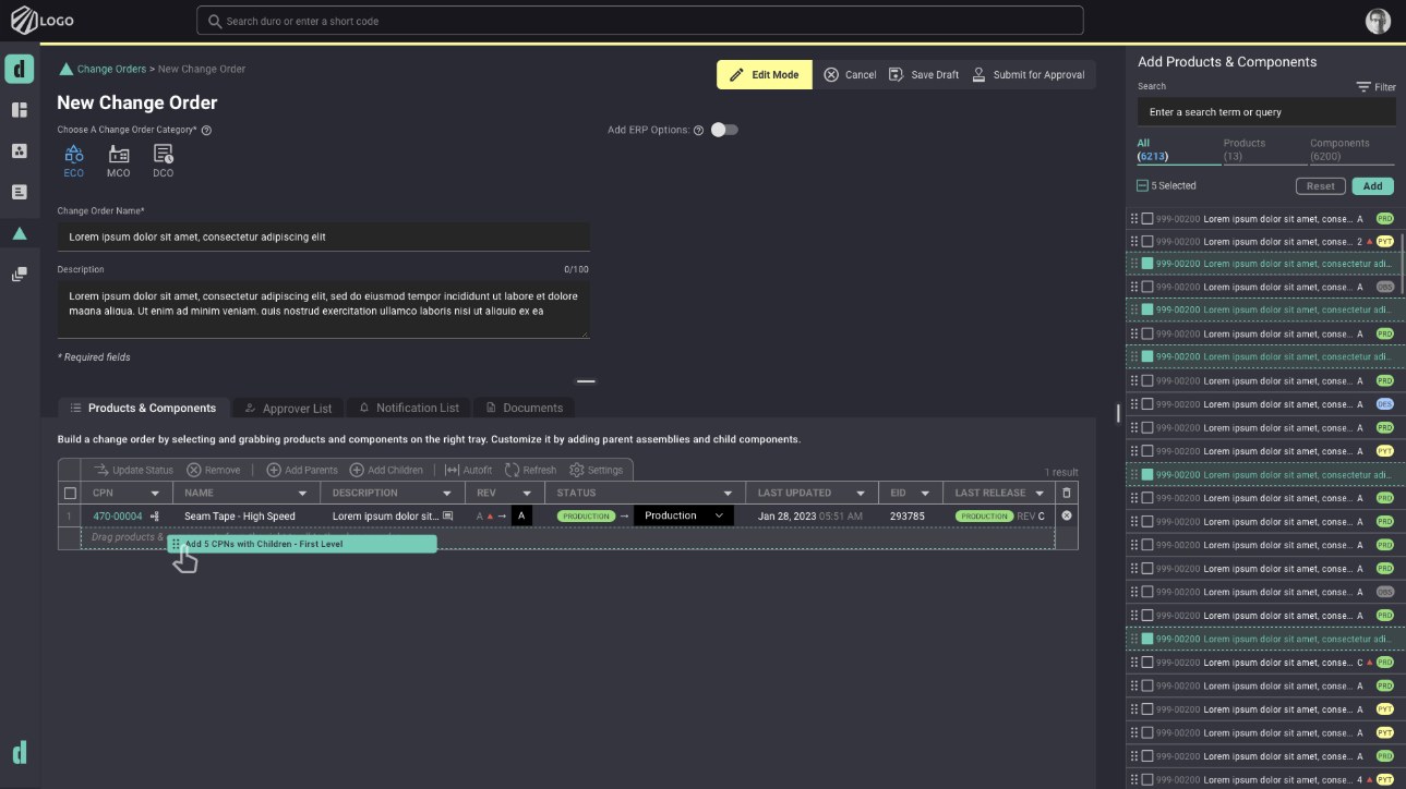 Duro redesigned change-order interface